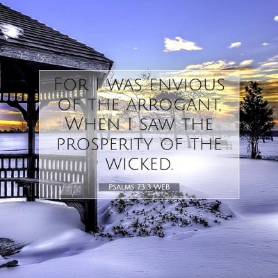 Picture 07 - Psalms 73:3 WEB - For I was envious of the arrogant, When I saw the - Bible Verse Picture