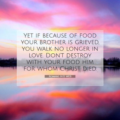 Picture 07 - Romans 14:15 WEB - Yet if because of food your brother is grieved, - Bible Verse Picture