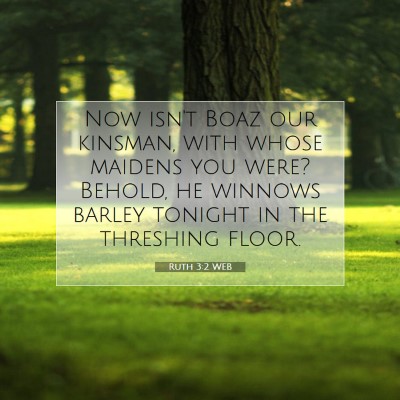 Picture 07 - Ruth 3:2 WEB - Now isn't Boaz our kinsman, with whose maidens - Bible Verse Picture
