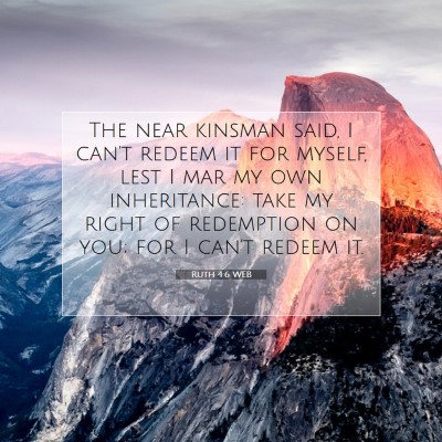 Picture 07 - Ruth 4:6 WEB - The near kinsman said, I can't redeem it for - Bible Verse Picture