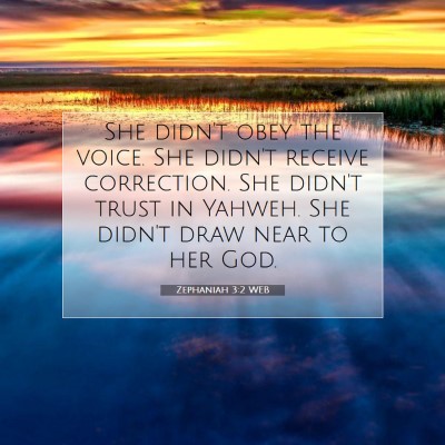 Picture 07 - Zephaniah 3:2 WEB - She didn't obey the voice. She didn't receive - Bible Verse Picture