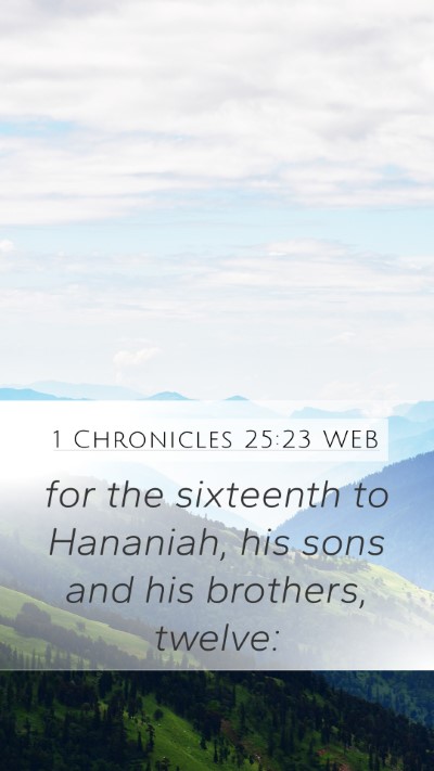 1 Chronicles 25:23 WEB Mobile Phone Wallpaper - for the sixteenth to Hananiah, his sons and his - Mobile Bible Verse Wallpaper