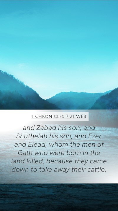 1 Chronicles 7:21 WEB Mobile Phone Wallpaper - and Zabad his son, and Shuthelah his son, and - Mobile Bible Verse Wallpaper