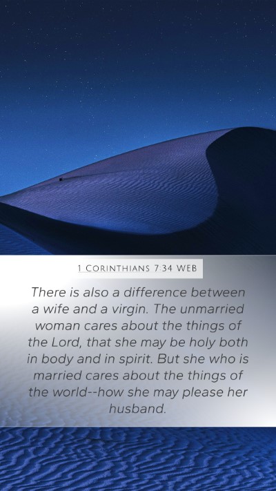 1 Corinthians 7:34 WEB Bible Verse Image