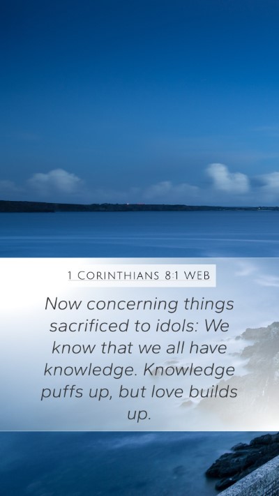 1 Corinthians 8:1 WEB Bible Verse Image
