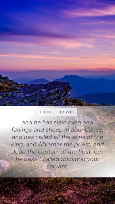1 Kings 1:19 WEB Bible Verse Image