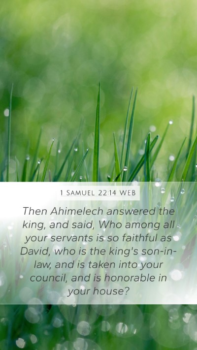 1 Samuel 22:14 WEB Bible Verse Image