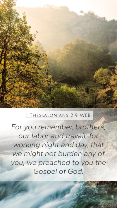 1 Thessalonians 2:9 WEB Bible Verse Image