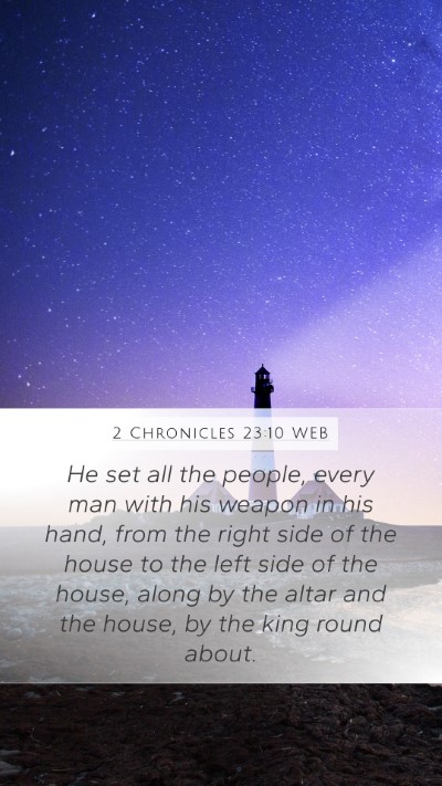 2 Chronicles 23:10 WEB Mobile Phone Wallpaper - He set all the people, every man with his weapon - Mobile Bible Verse Wallpaper