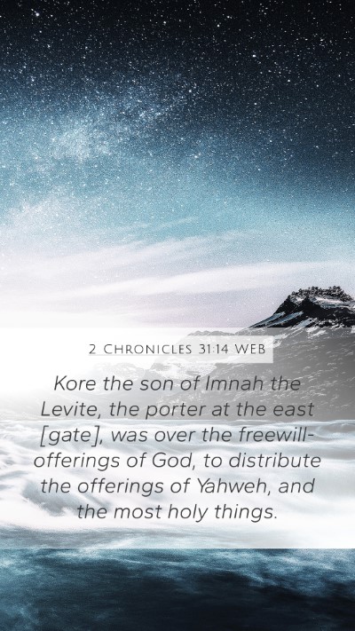 2 Chronicles 31:14 WEB Mobile Phone Wallpaper - Kore the son of Imnah the Levite, the porter at - Mobile Bible Verse Wallpaper