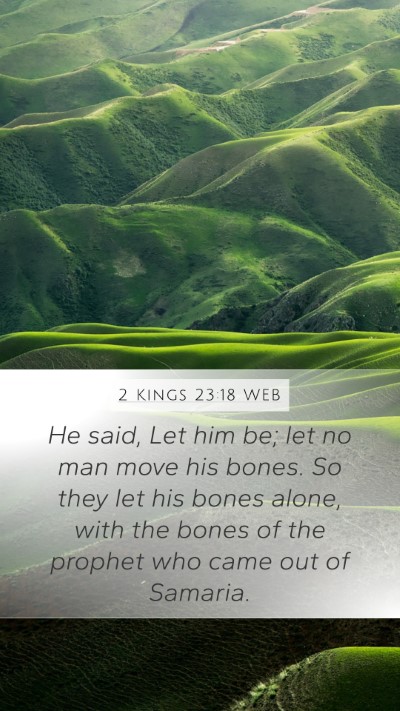 2 Kings 23:18 WEB Mobile Phone Wallpaper - He said, Let him be; let no man move his bones. - Mobile Bible Verse Wallpaper