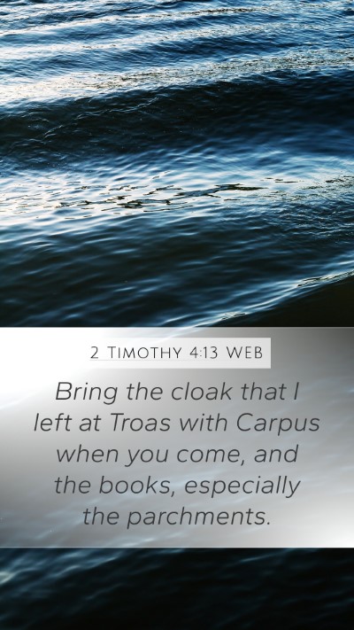 2 Timothy 4:13 WEB Bible Verse Image