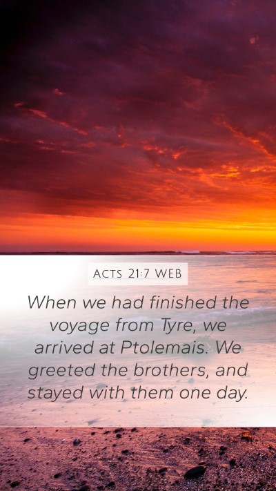 Acts 21:7 WEB Bible Verse Image