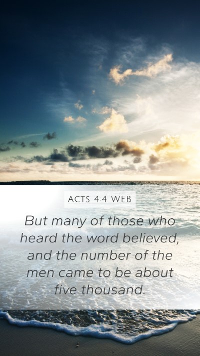 Acts 4:4 WEB Bible Verse Image