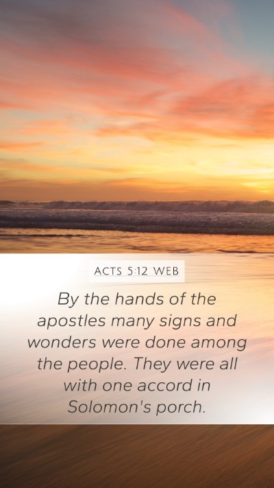 Acts 5:12 WEB Bible Verse Image