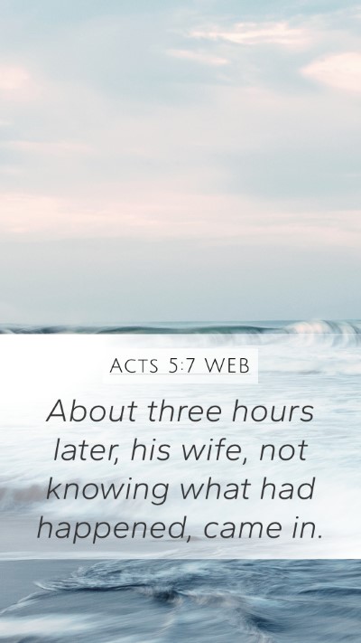 Acts 5:7 WEB Mobile Phone Wallpaper - About three hours later, his wife, not knowing - Mobile Bible Verse Wallpaper