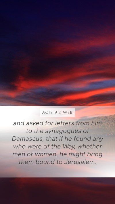 Acts 9:2 WEB Bible Verse Image