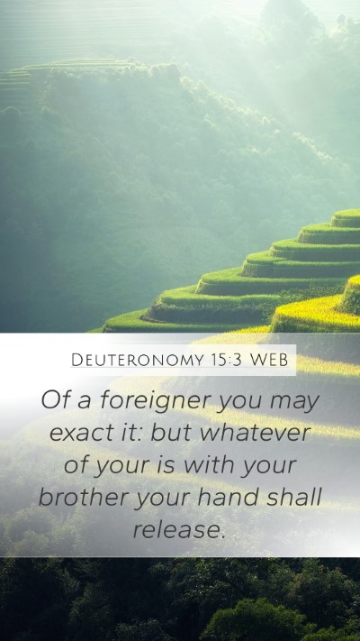Deuteronomy 15:3 WEB Mobile Phone Wallpaper - Of a foreigner you may exact it: but whatever of - Mobile Bible Verse Wallpaper