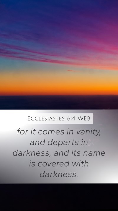 Ecclesiastes 6:4 WEB Mobile Phone Wallpaper - for it comes in vanity, and departs in darkness, - Mobile Bible Verse Wallpaper