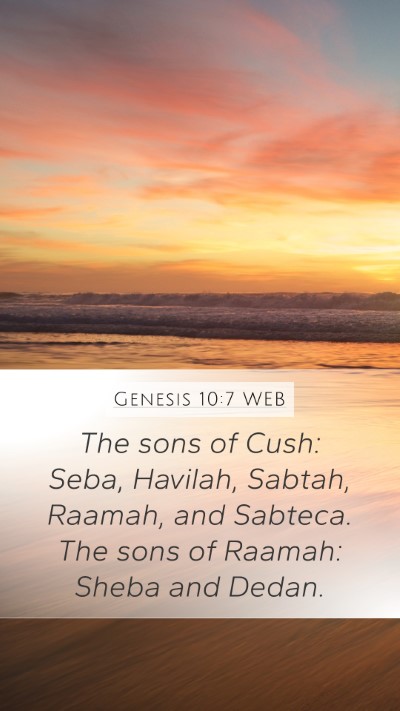 Genesis 10:7 WEB Bible Verse Image