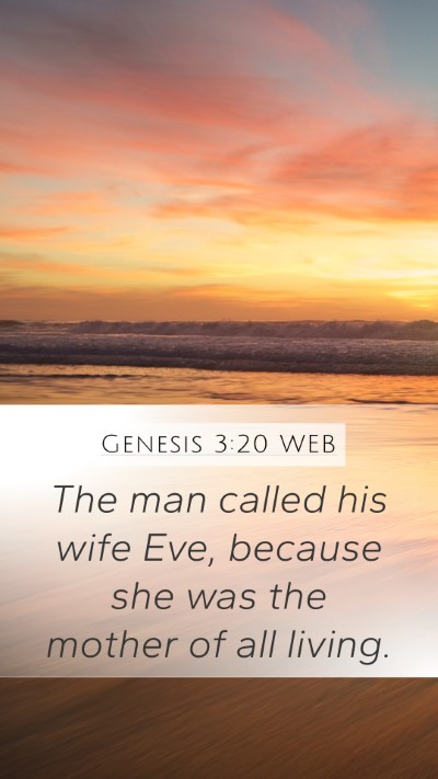 Genesis 3:20 WEB Mobile Phone Wallpaper - The man called his wife Eve, because she was the - Mobile Bible Verse Wallpaper