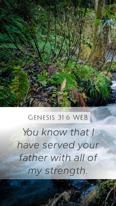 Genesis 31:6 WEB Mobile Phone Wallpaper - You know that I have served your father with all - Mobile Bible Verse Wallpaper