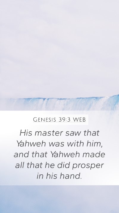 Genesis 39:3 WEB Mobile Phone Wallpaper - His master saw that Yahweh was with him, and that - Mobile Bible Verse Wallpaper