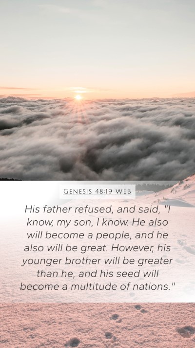 Genesis 48:19 WEB Mobile Phone Wallpaper - His father refused, and said, 
