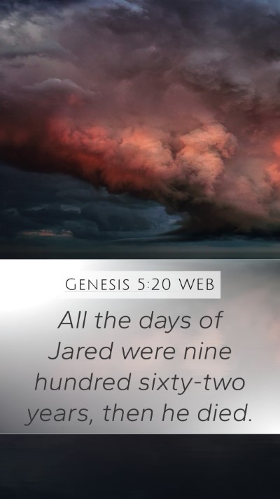 Genesis 5:20 WEB Mobile Phone Wallpaper - All the days of Jared were nine hundred sixty-two - Mobile Bible Verse Wallpaper
