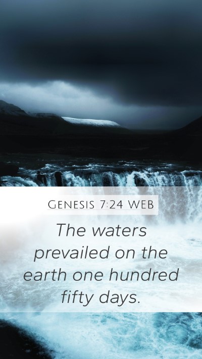 Genesis 7:24 WEB Mobile Phone Wallpaper - The waters prevailed on the earth one hundred - Mobile Bible Verse Wallpaper