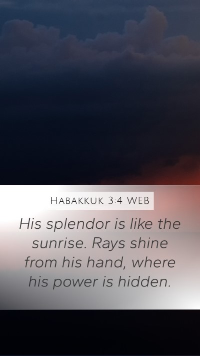 Habakkuk 3:4 WEB Mobile Phone Wallpaper - His splendor is like the sunrise. Rays shine from - Mobile Bible Verse Wallpaper