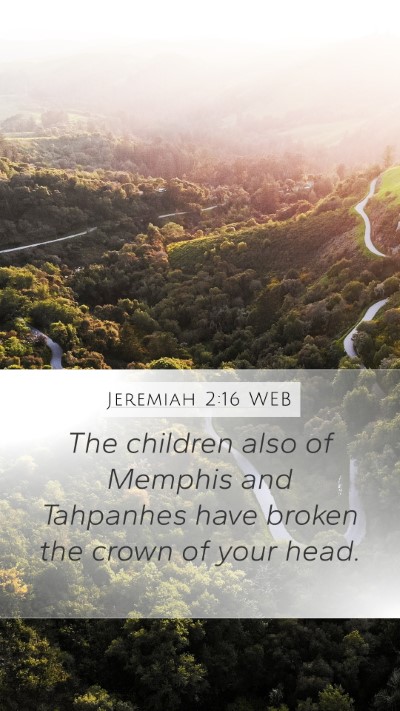 Jeremiah 2:16 WEB Mobile Phone Wallpaper - The children also of Memphis and Tahpanhes have - Mobile Bible Verse Wallpaper