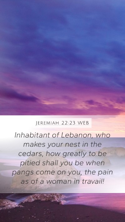 Jeremiah 22:23 WEB Mobile Phone Wallpaper - Inhabitant of Lebanon, who makes your nest in the - Mobile Bible Verse Wallpaper