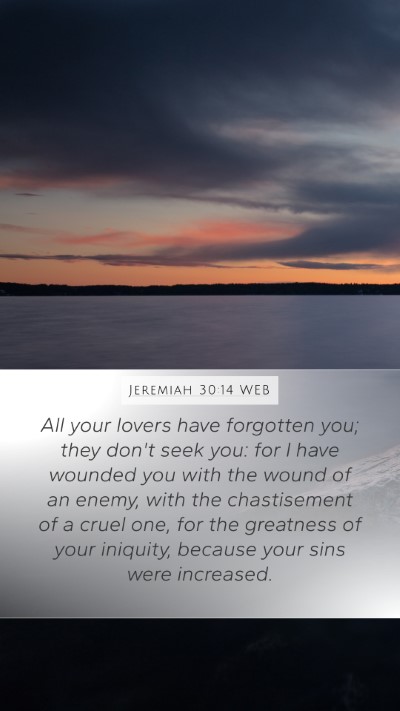 Jeremiah 30:14 WEB Bible Verse Image