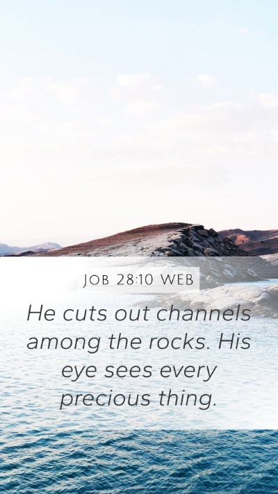 Job 28:10 WEB Mobile Phone Wallpaper - He cuts out channels among the rocks. His eye - Mobile Bible Verse Wallpaper