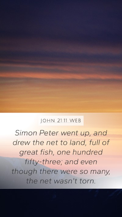 John 21:11 WEB Mobile Phone Wallpaper - Simon Peter went up, and drew the net to land, - Mobile Bible Verse Wallpaper