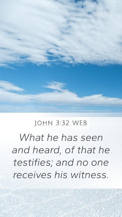 John 3:32 WEB Bible Verse Image