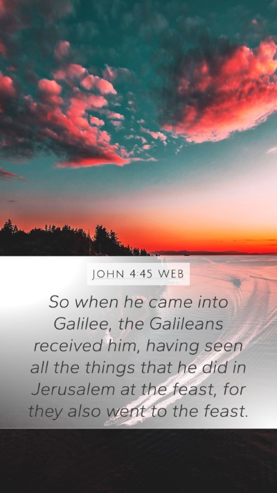 John 4:45 WEB Mobile Phone Wallpaper - So when he came into Galilee, the Galileans - Mobile Bible Verse Wallpaper