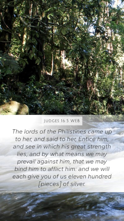 Judges 16:5 WEB Bible Verse Image