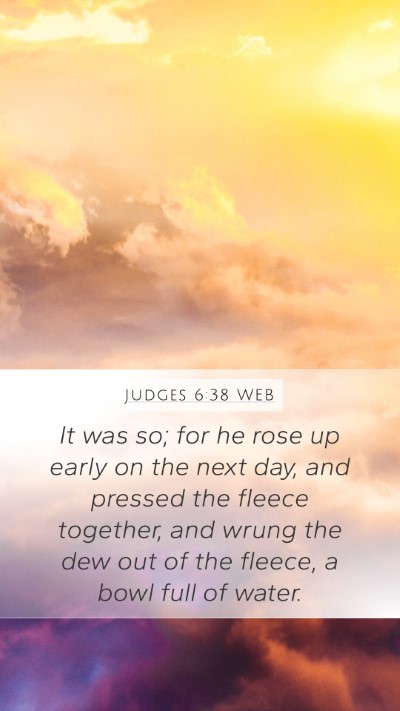 Judges 6:38 WEB Mobile Phone Wallpaper - It was so; for he rose up early on the next day, - Mobile Bible Verse Wallpaper