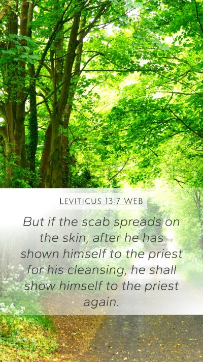 Leviticus 13:7 WEB Mobile Phone Wallpaper - But if the scab spreads on the skin, after he has - Mobile Bible Verse Wallpaper