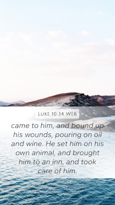 Luke 10:34 WEB Bible Verse Image