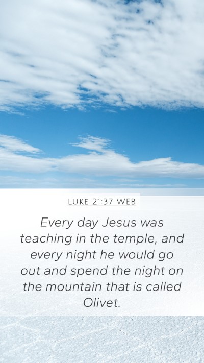 Luke 21:37 WEB Mobile Phone Wallpaper - Every day Jesus was teaching in the temple, and - Mobile Bible Verse Wallpaper
