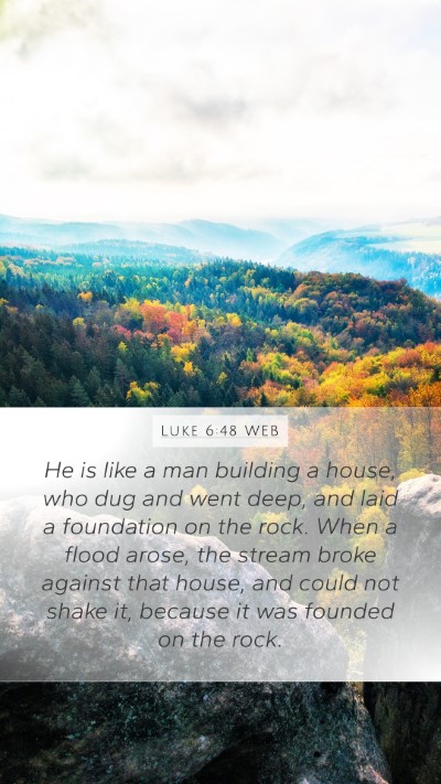 Luke 6:48 WEB Mobile Phone Wallpaper - He is like a man building a house, who dug and - Mobile Bible Verse Wallpaper