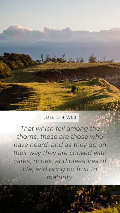 Luke 8:14 WEB Bible Verse Image