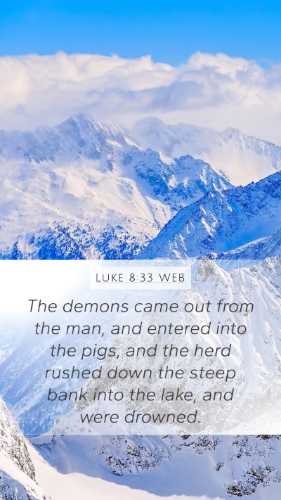 Luke 8:33 WEB Mobile Phone Wallpaper - The demons came out from the man, and entered - Mobile Bible Verse Wallpaper
