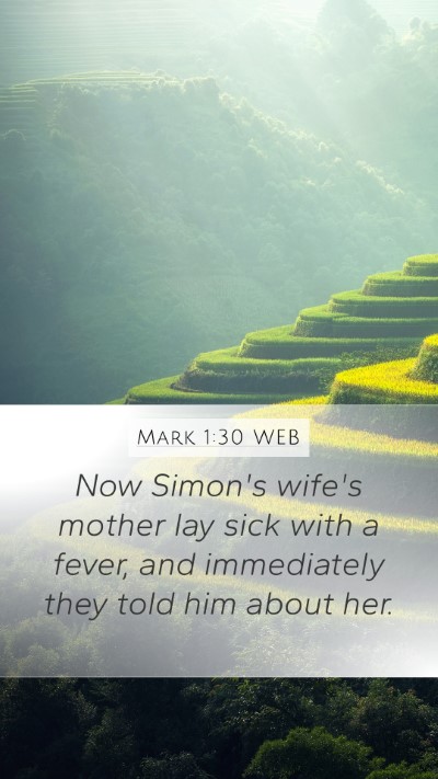 Mark 1:30 WEB Mobile Phone Wallpaper - Now Simon's wife's mother lay sick with a fever, - Mobile Bible Verse Wallpaper