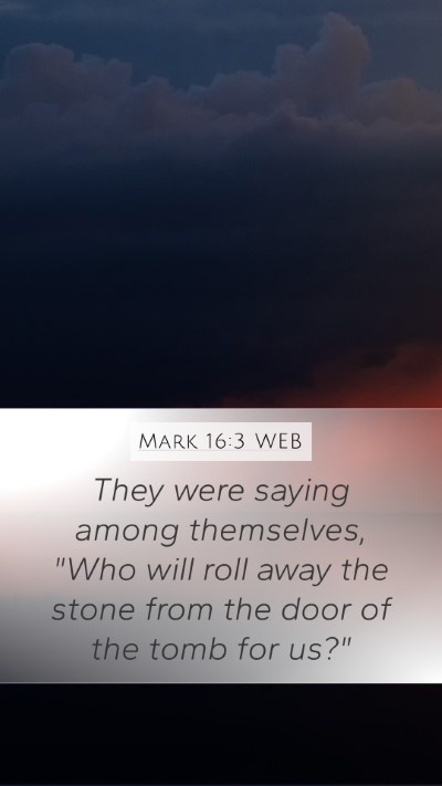 Mark 16:3 WEB Bible Verse Image