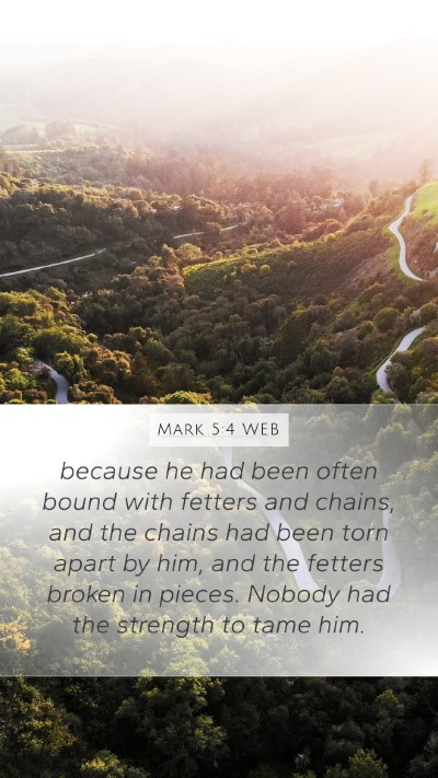 Mark 5:4 WEB Bible Verse Image