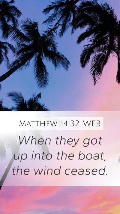 Matthew 14:32 WEB Bible Verse Image
